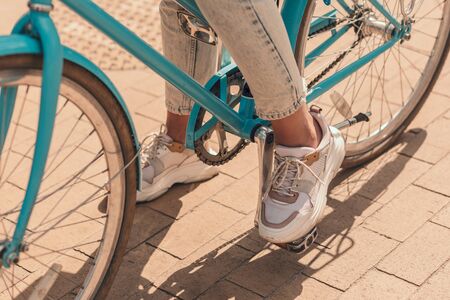 Bike pedal with foot on it stock photoの写真素材