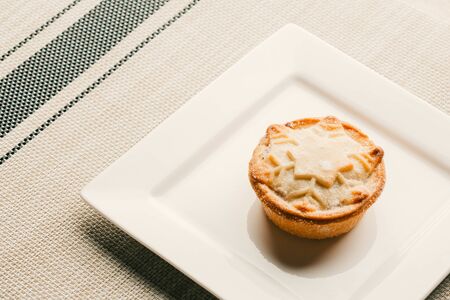 Top view of square plate with tasty pie on itの写真素材