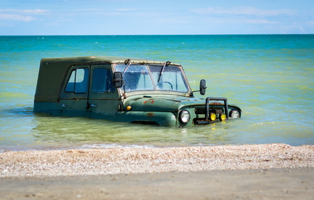 car car submerged in the seaの写真素材