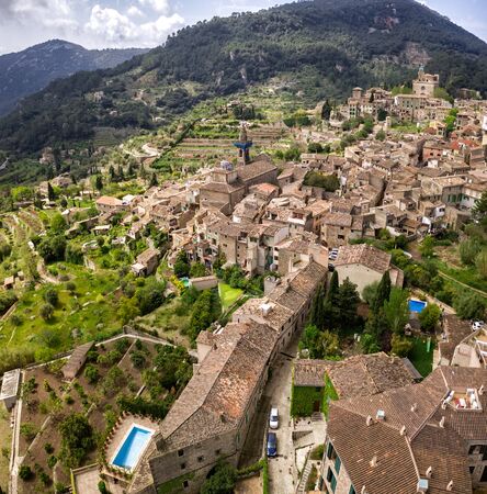 old european medieval village in mountains, valldemossa, mallorca, spainの写真素材