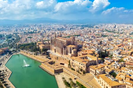 Palma de Mallorca, Spain - 30 september: aerial panoramic view historic cathedral cityscapeの写真素材