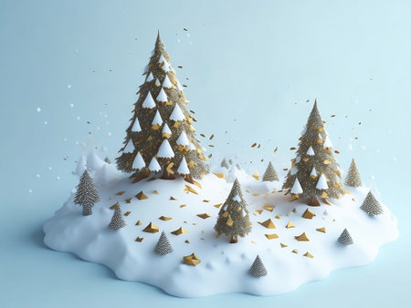 3d render of christmas tree with snow on blue background.の素材