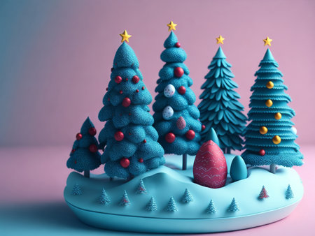 Christmas tree made of snow. 3d render. Christmas concept.の素材