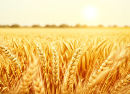 Ears of golden wheat on the field. Shallow depth of field.の素材