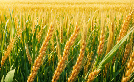 Ears of wheat in the field. Close-up view.の素材
