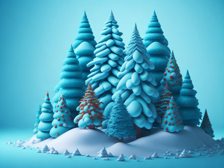 3d render of winter landscape with fir trees and snowdriftsの素材