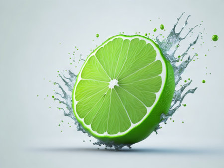 Fresh lime with water splash isolated on white background. 3d illustrationの素材