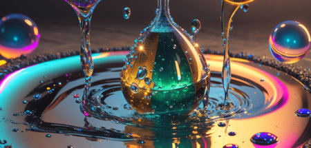 A drop of water falls into a glass vase. 3D renderingの素材