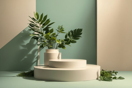 3d render, abstract minimal geometric forms, podium for product presentation.の素材