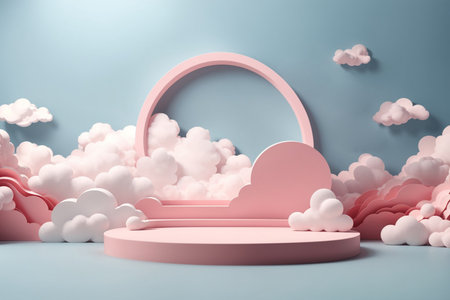 3d rendering abstract minimal scene with podium and cloud for display your productsの素材