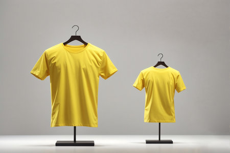 Yellow t-shirt on a hanger, front and back viewの素材