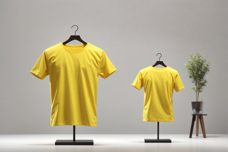 Yellow t-shirt on a hanger, 3d rendering.の素材