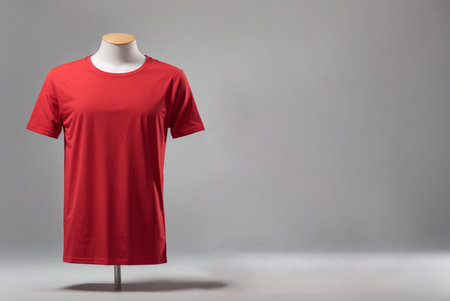 Red t-shirt on a mannequin on a gray backgroundの素材