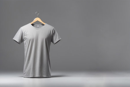 White t-shirt on a hanger on a gray background. 3d renderingの素材