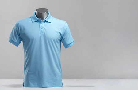 Blue polo shirt on a mannequin on a gray backgroundの素材