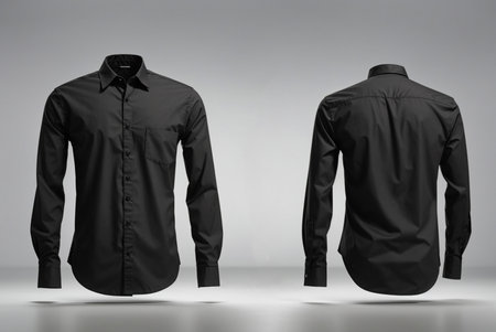 Blank black shirt mockup, front and back view. 3D renderingの素材