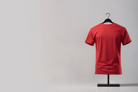 Red T-shirt on a mannequin on a gray backgroundの素材
