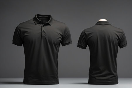 Black polo shirt mockup, front and back view, 3d renderingの素材