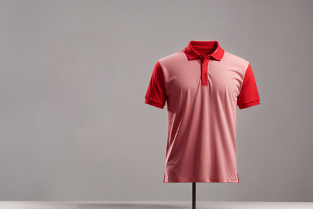 Men's pink polo shirt on mannequin on gray backgroundの素材