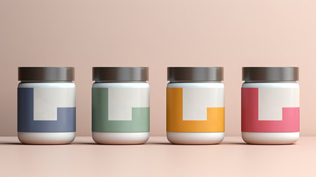 3d render of jars with pills in pastel colors. Concept of healthy nutritionの素材