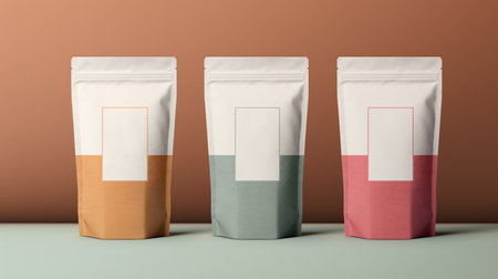 Coffee bag mockup. 3D illustration. Brown background.の素材