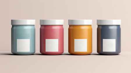 Jars with blank labels on pastel background. 3D renderingの素材