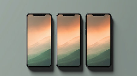 Smartphone mockup isolated on grey background. 3D rendering.の素材