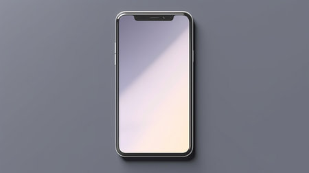 Smartphone mockup with blank screen on gray background. 3d renderingの素材