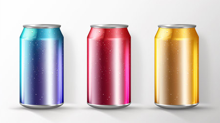 Aluminum can mockup set. Realistic vector illustration of aluminum can mockup for your designの素材