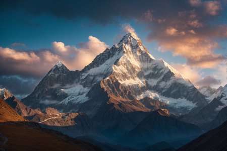 Mountain landscape at sunset. Himalayas, Nepal, Asiaの素材