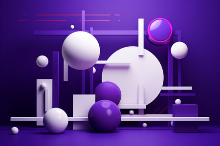 3d abstract geometric composition in purple and violet colors. Minimalistic composition.の素材