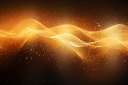 Abstract golden wave background. Elegant glowing particles. 3D Renderingの素材