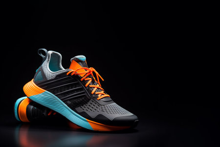 Running shoes on black background with copy space. Sport and healthy lifestyle concept.の素材