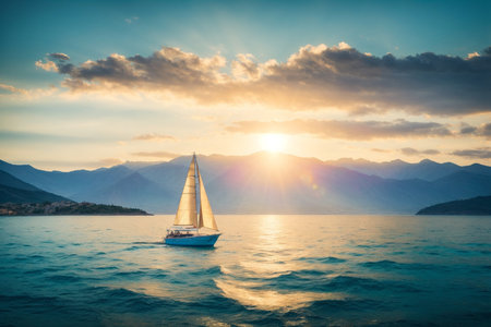 Sailing yacht in the sea on a sunny day.の素材