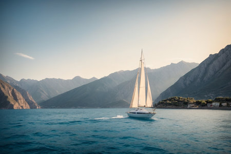 Sailing yacht in the sea on a sunny day.の素材