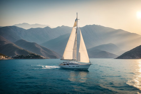 Sailing yacht in the sea on a sunny day.の素材