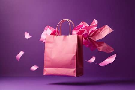 Paper shopping bags with scattered papers, shopping sale conceptの素材