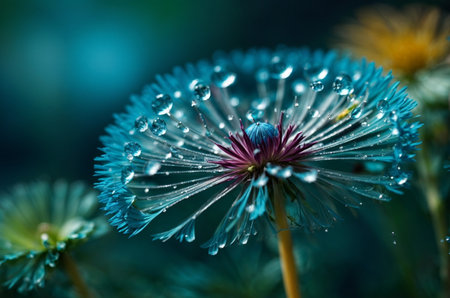 Water drops on a dandelion flower. Close-up.の素材