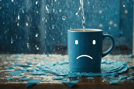 Blue Monday with Paper Rain and mug coffee cries.の素材
