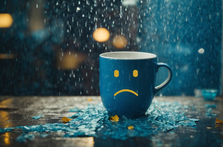 Blue Monday with Paper Rain and mug coffee cries.の素材
