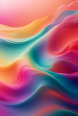 abstract background with smooth lines in pink, blue and yellow colorsの素材