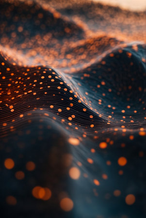 Data technology abstract futuristic illustration. Low poly shape with connecting dots and lines on dark background. 3D rendering. Big data visualization.の素材
