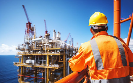 Oil and gas industry worker or engineer onshore platform for production oil and gas.の素材
