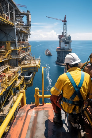 Oil and gas industry and hard work. Oil and gas industry and hard work concept.の素材