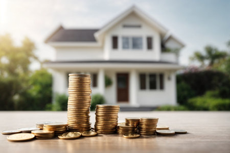 Investment to buy a house concept. Coins graph stock market.の素材