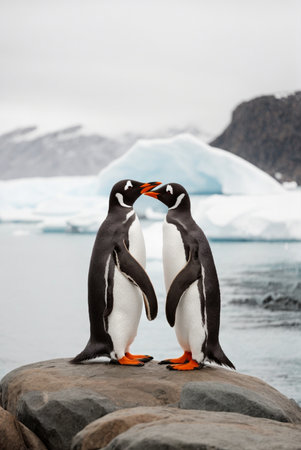 Gentoo penguins on the rocks, Antarctic Peninsula, Antarcticaの素材