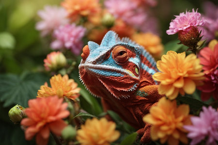 chameleon on flower background, chameleon on flower backgroundの素材