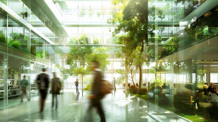 People walking in the corridor of a modern office building. Blurred backgroundの素材