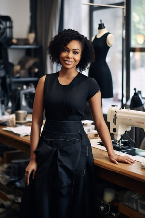 Beautiful woman working as a clothing designer with a business vision Smiling startup and small business entrepreneur with happiness and business growth.の素材