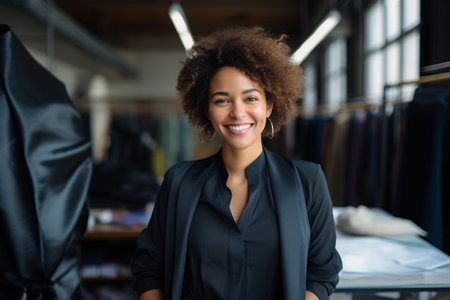 Beautiful woman working as a clothing designer with a business vision Smiling startup and small business entrepreneur with happiness and business growth.の素材